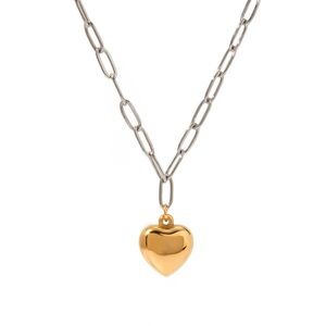 18K Gold-Plated Stainless Steel Heart Pendant Paperclip Chain Necklace